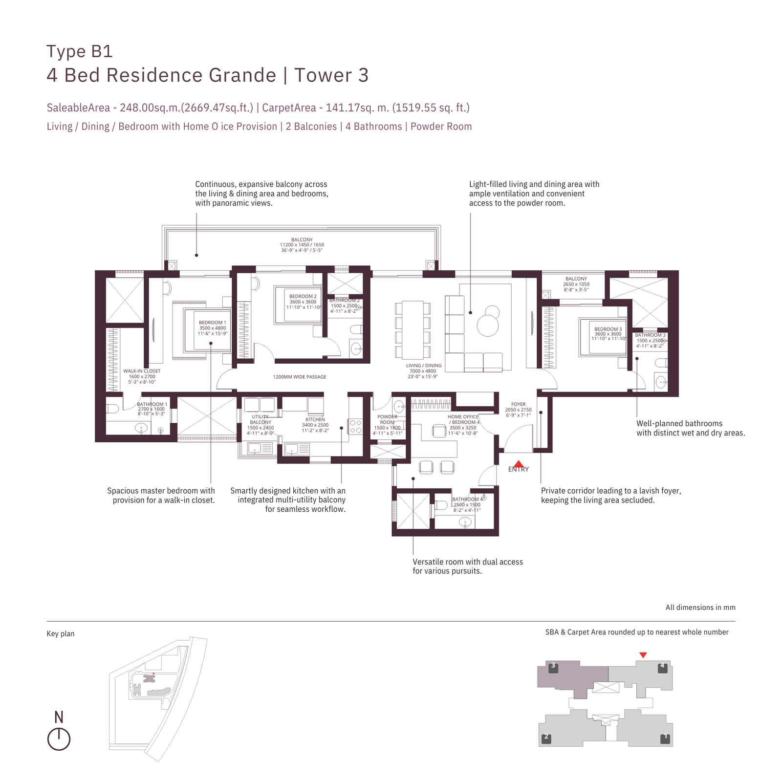 Tower 3, Type B1, 4 BHK