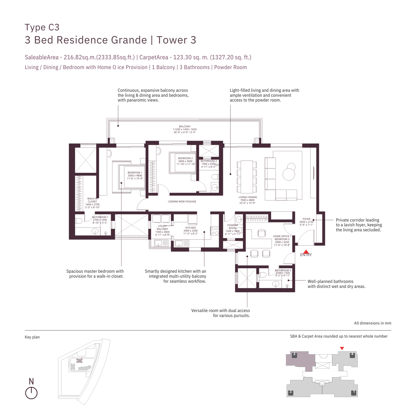 Tower 3, Type C3, 3 BHK