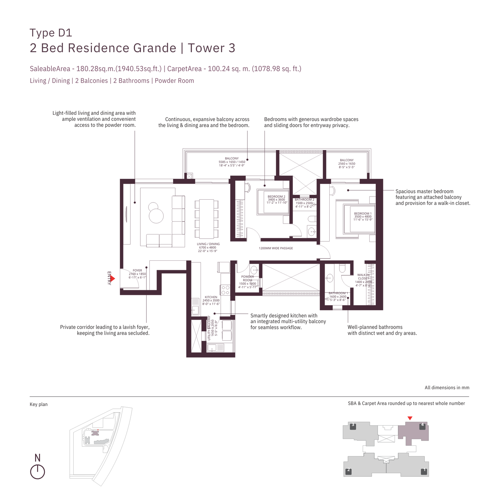 Tower 3, Type D1, 2 BHK