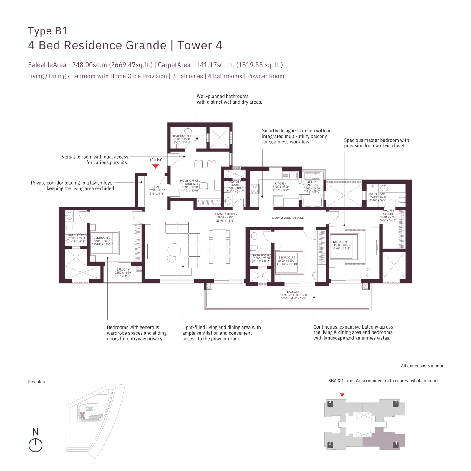 Tower 4, Type B1, 4 BHK
