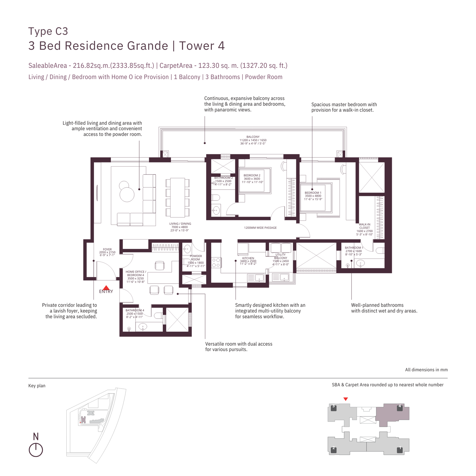 Tower 4, Type C3, 3 BHK