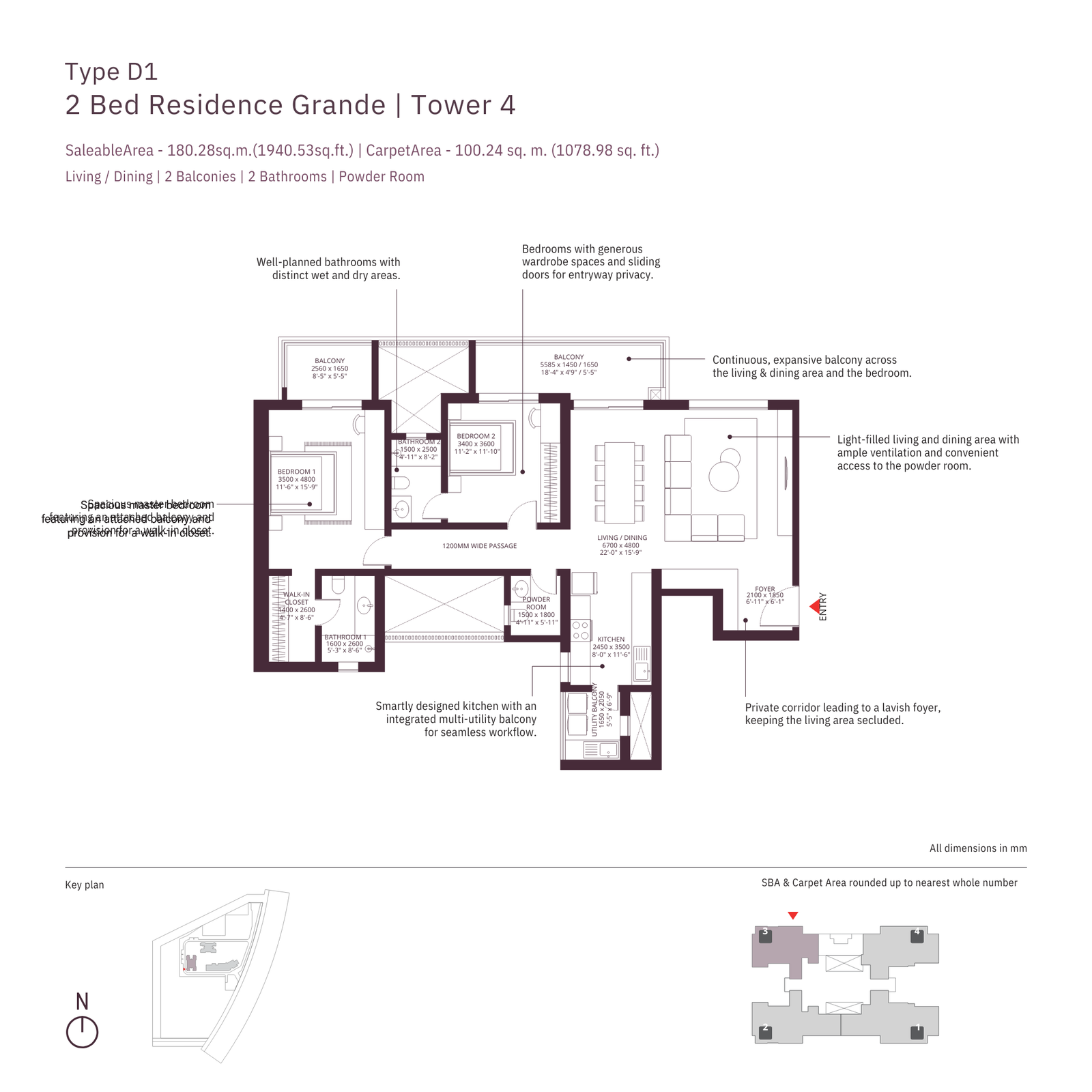 Tower 4, Type D1, 2 BHK