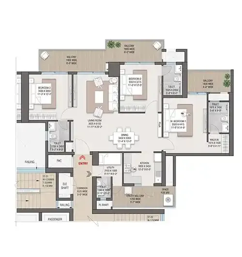 3 BHK + U
