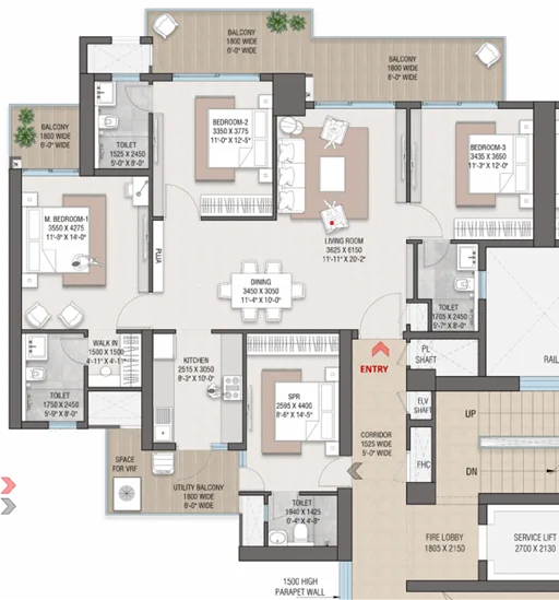 3 BHK + UL