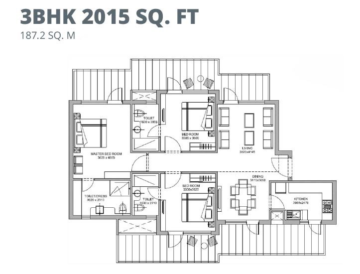 3 BHK ( 2015 Sq. Ft. )