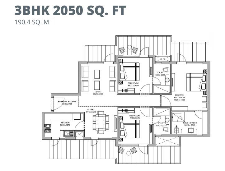 3 BHK ( 2050 Sq. Ft. )