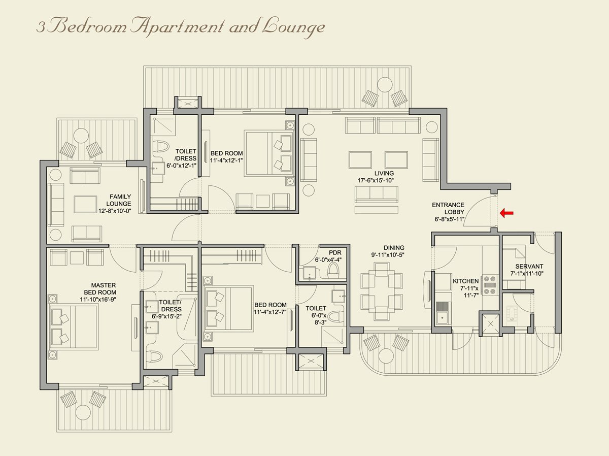 3BHK + FL + SQ (2660 sq ft.)