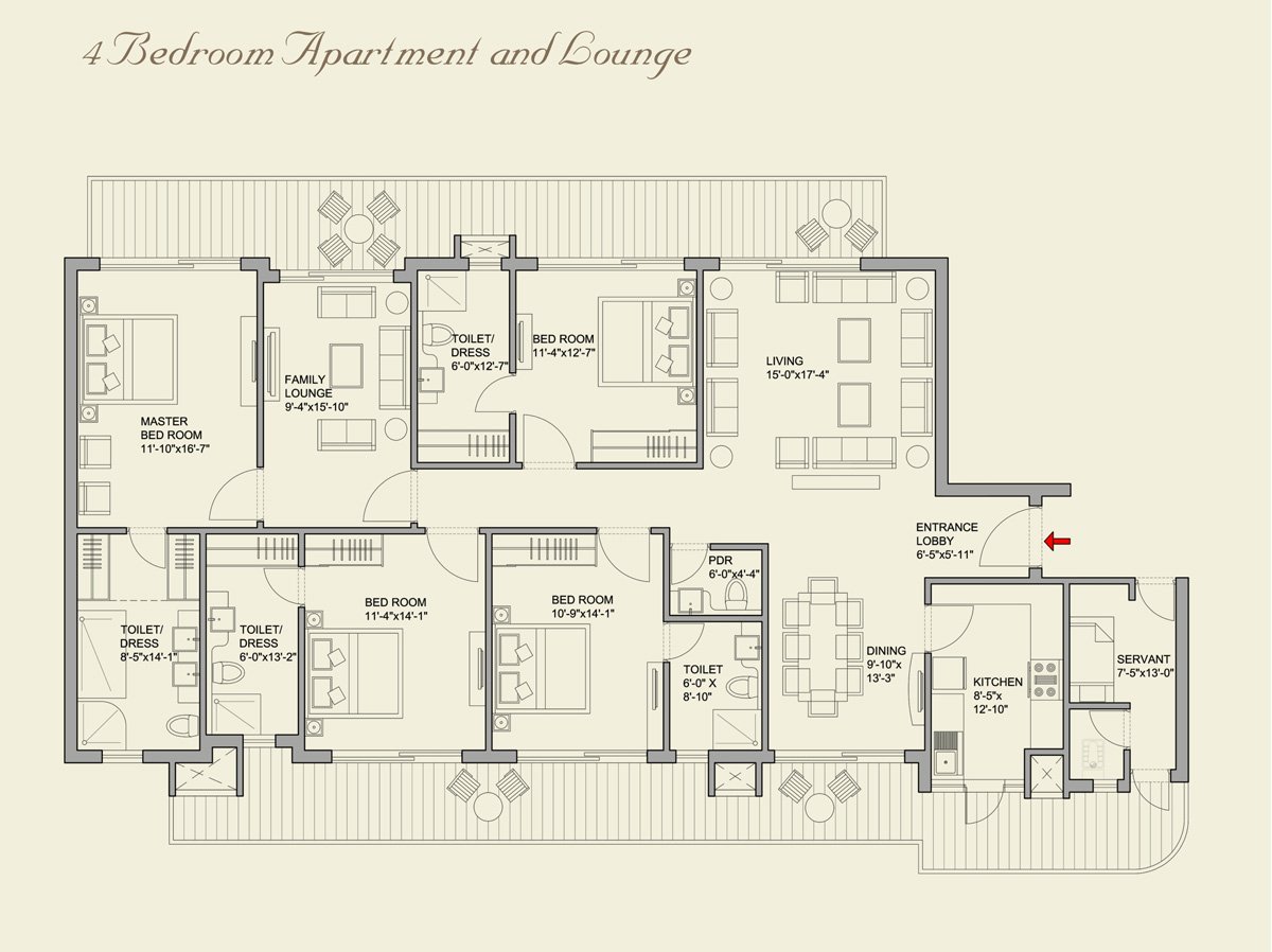 4BHK + FL + SQ (3185 sq ft.)