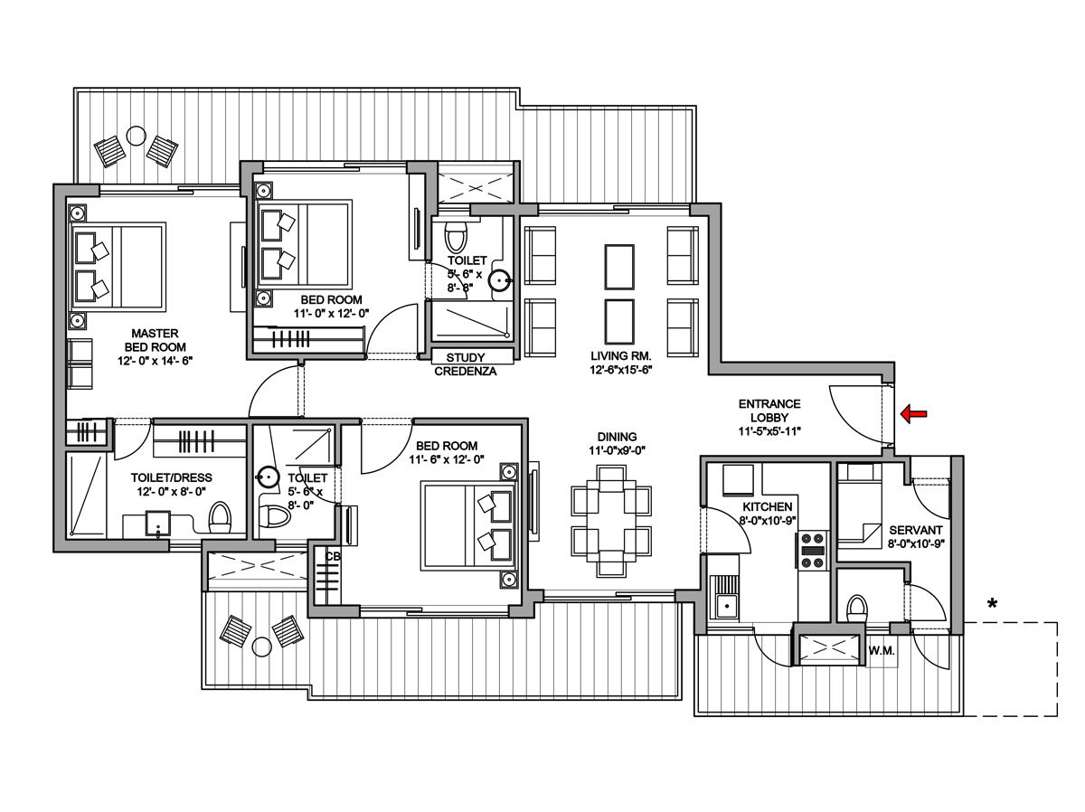 3BHK + SQ (2120 sq ft.)