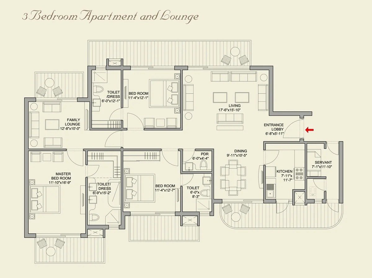3 BHK + FL+ SQ ( 2660 sq. ft.)