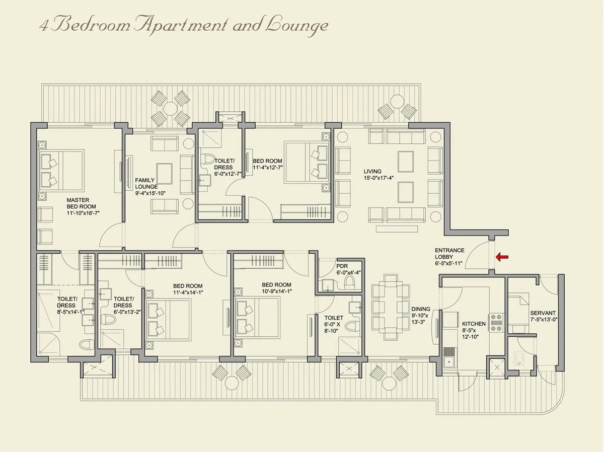 4 BHK + FL+ SQ ( 3185 sq. ft.)