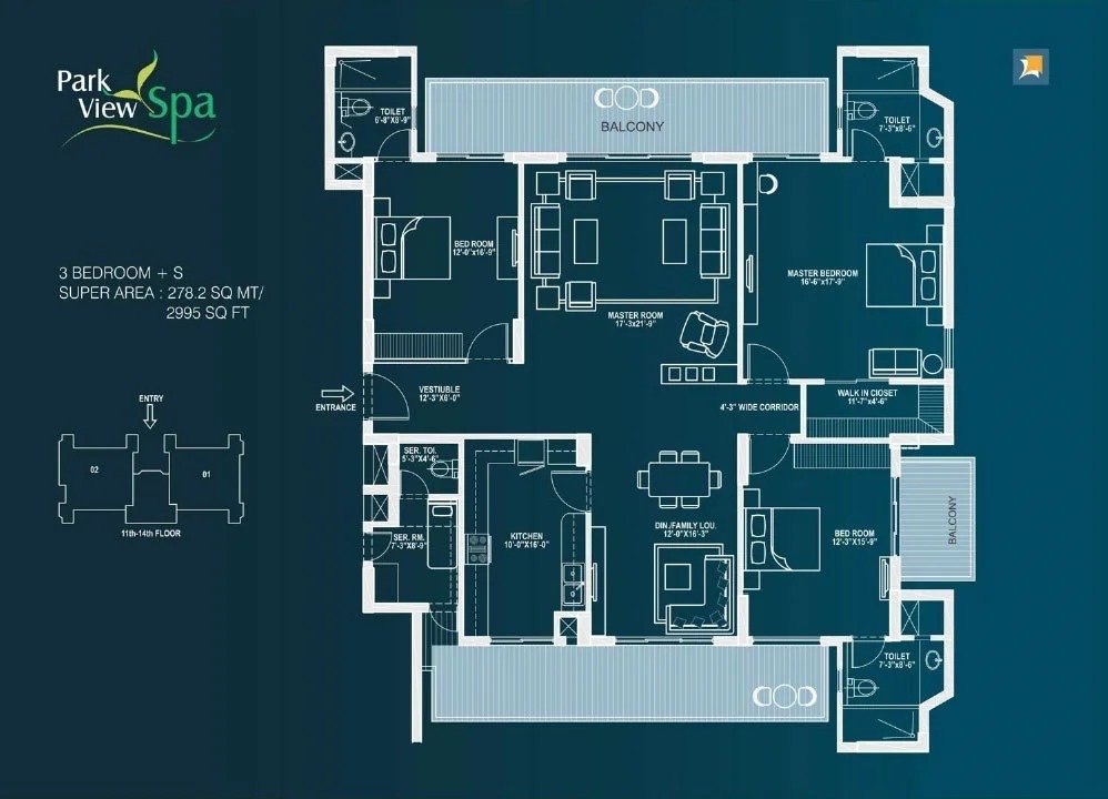 3 BHK + SQ