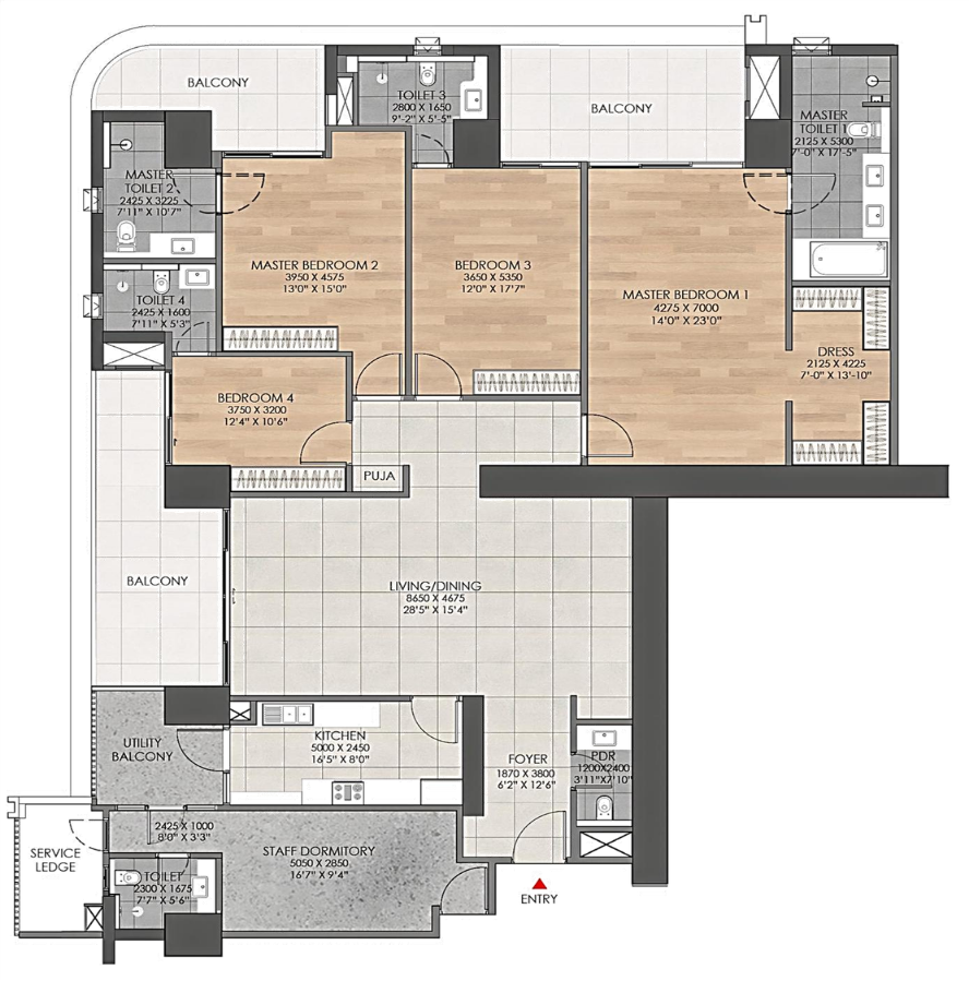 4 BHK + Staff