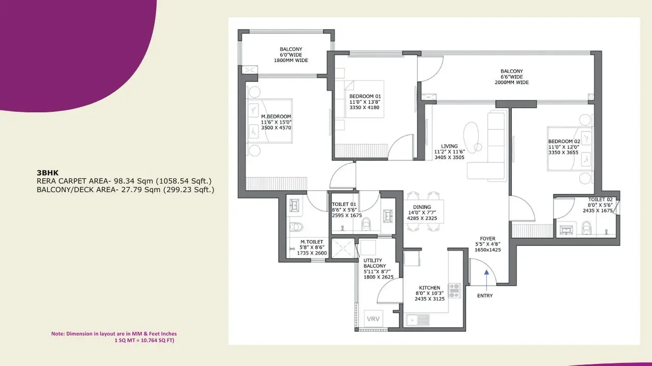 3 BHK + Utility