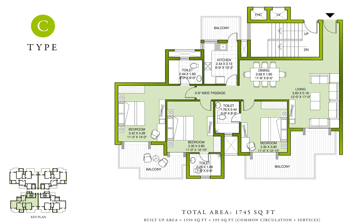 3 BHK ( 1745 Sq. Ft. )