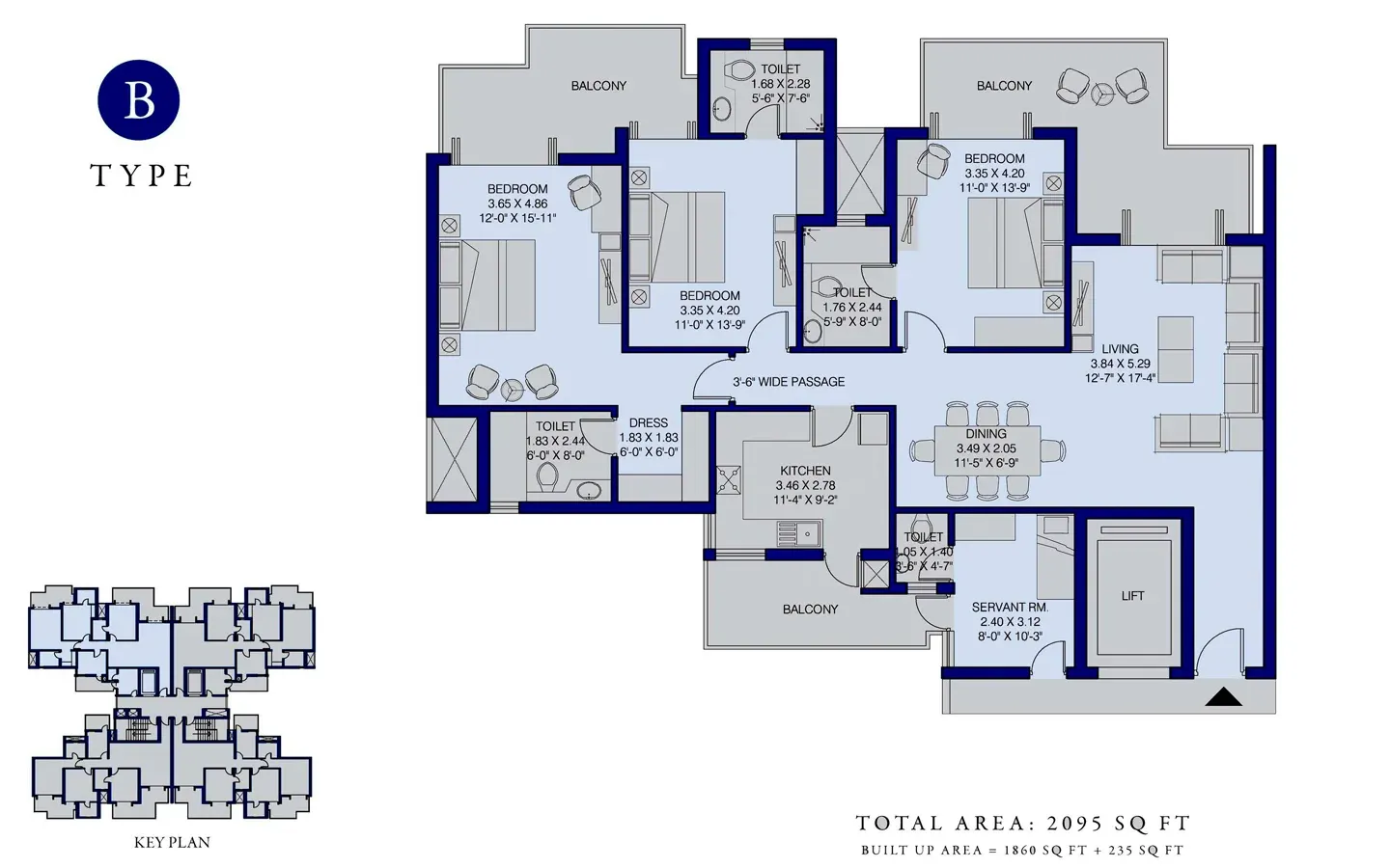 3 BHK ( 2095 Sq. Ft. )